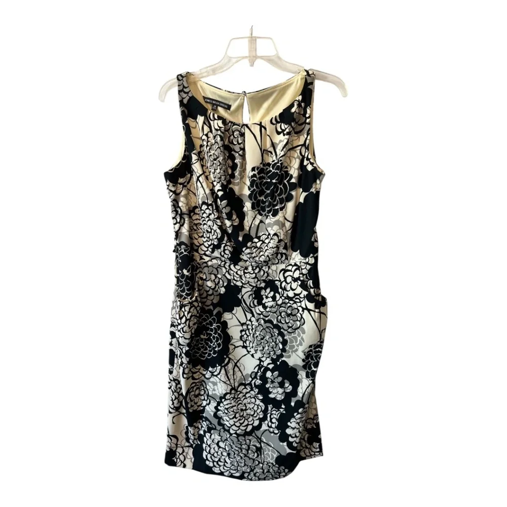 EUC JONES WEAR Black & Cream Floral Mid Length Dress Sz 14 + Flexees Shapewear - Picture 1 of 15